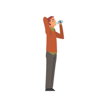 Young Man Drinking Water from Plastic Bottle, Guy Enjoying Drinking of Fresh Clean Water Illustration vector
