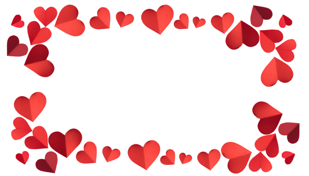 paper hearts border frame featuring red heart shapes arranged symmetrically, perfect for Valentine's Day designs, romantic occasions, or love-themed visuals in a flat lay style png
