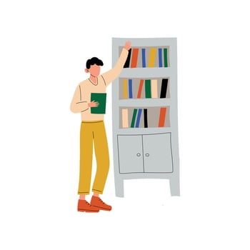 Businessman or Office Worker Standing Next to Bookcase Illustration vector
