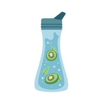 Kiwi infused water. Mint flavor. Cucumber detox drink. Summer drinks. Bottle of sparkling water. vector