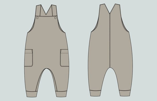 Dungaree bodysuit Khaki color template front and back vector
