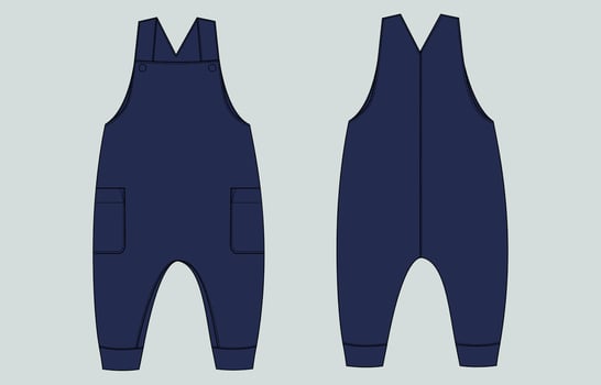 Dungaree bodysuit navy color template front and back vector