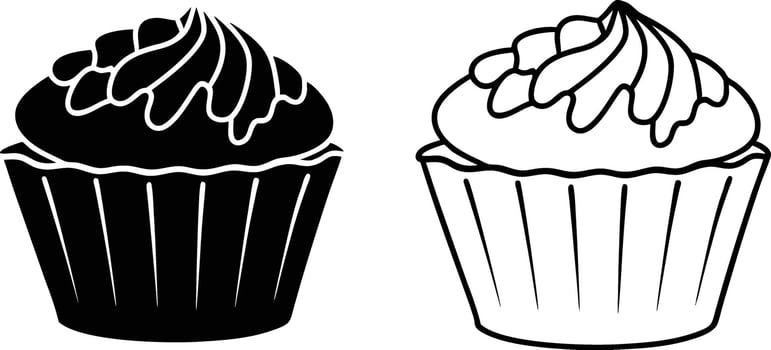 Sweet Cupcake Icons Black and White Dessert Treats vector