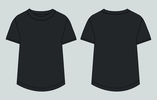 Black t - shirt template, front and back view vector