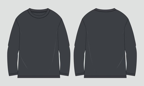 Two long - sleeved black t - shirts on a gray background vector