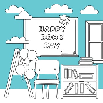 Happy book day coloring page vector