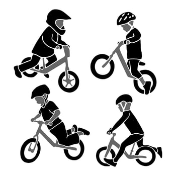 A little boy ride a bicycle silhouette black color silhouette collection vector
