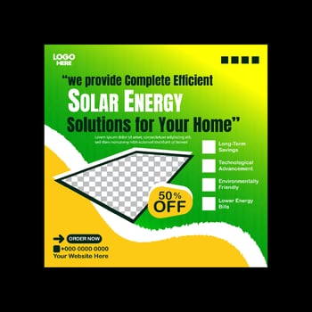 Clean Energy Living with Solar Panels social media banner template design vector