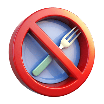 3D Red No Food Sign with Fork and Plate - Dietary png