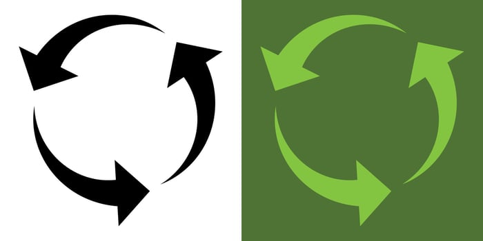 Recycling icon. 3 green arrows. An arrow that spins endlessly. The concept of reuse. Recycled. Care for nature and the environment vector