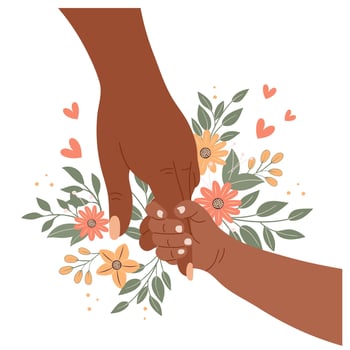 The mother's hand holds the baby's hand. Child's hand in mother's hand. Illustration vector
