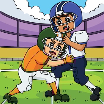 American Football Players Pushing Colored Cartoon vector