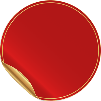 red sticker with gold border on transparent background png