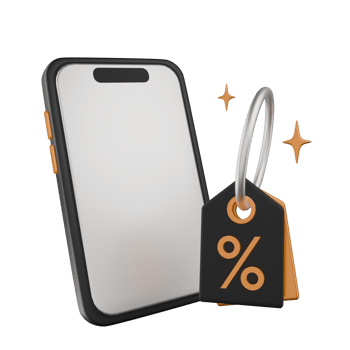 Mobile phone with a price tag and a percentage sign png