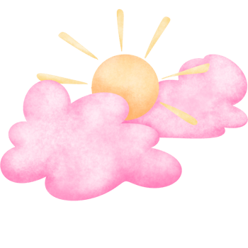 The sun rising from two pink watercolor clouds png