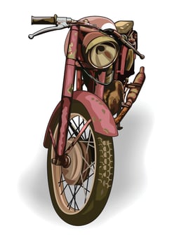 Old motorbike, vintage motorcycle in red color, illustration style for design elements. vector