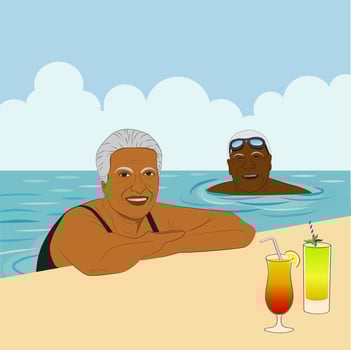 A cartoon of two people in the water vector