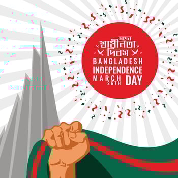 26th March Happy Independence Day of Bangladesh design with the national memorial, flag, and Bangla text for banners, posters, and celebrations. vector