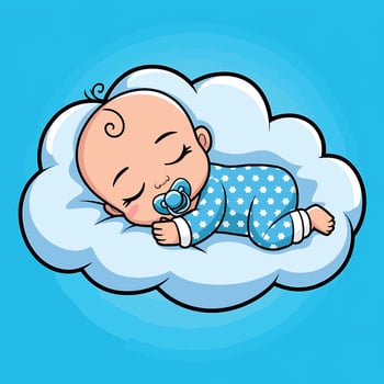 Lovely Cute Baby Sleeping On Cloud Pillow Cartoon vector