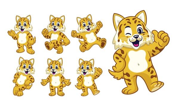 Happy Cartoon Character Set of Wildcat vector
