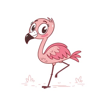 A cartoon flamingo walking on the ground vector