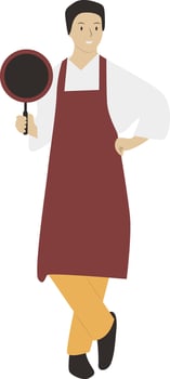 Man Chef with Apron Carrying Frying Pan vector