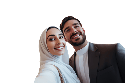 Young Arab Professional Man and Woman Posing for a Photo. Created Character By . png