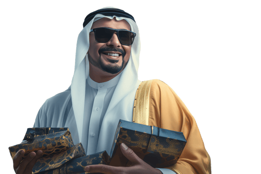 A Rich Sheikh Portrait Holding Mutli Gift Box. Created Character By . png