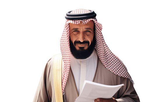 Portrait of Arab Man Holding Document Paper. Created Character By . png