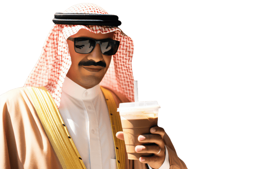 Smart Portrait of Arab Man Posing with a Cup of Coffee. Created Character By . png