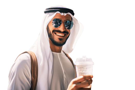 Smart Portrait of Arab Man Posing with a Cup of Coffee. Created Character By . png