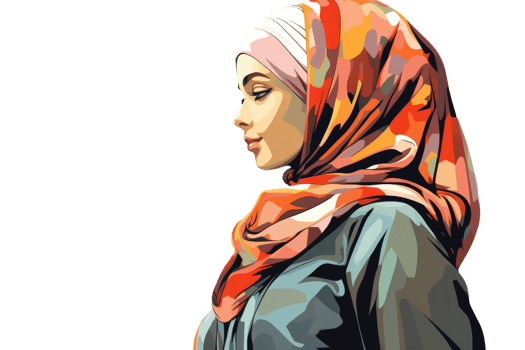 A Young Arab Woman Covered Her Head with Colorful Scarf. Created Character By . png