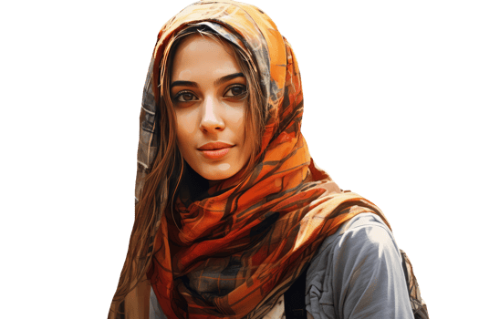 A Woman Covering Her Head with Colorful Scarf. Created Character By . png