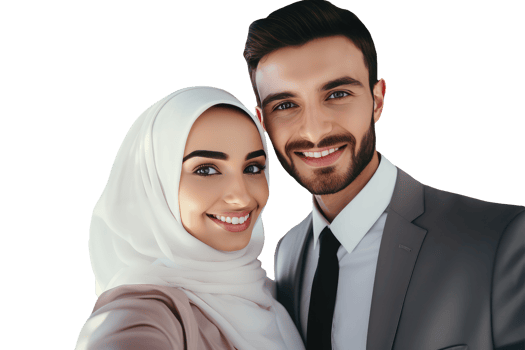 Young Arab Professional Man and Woman Posing for a Photo. Created Character By . png