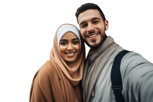 Young Arab Man and Woman Posing for a Photo. Created Character By . png
