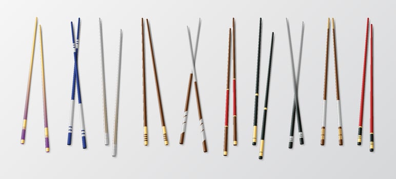 Realistic Food Chopsticks Set Different Types. illustration of Traditional Asian Bamboo Utensils Color Chopstick. illustration vector