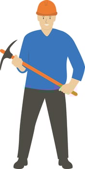 Construction Worker Holding Pickaxe vector