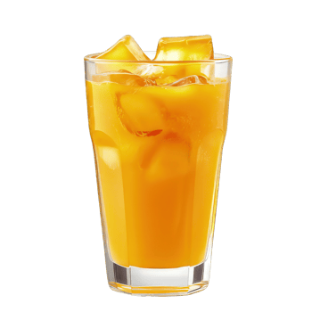 Mango juice in a glass with ice cubes png