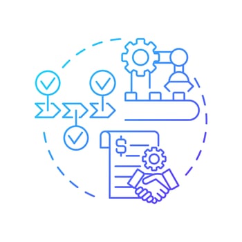 End-to-end manufacturing blue gradient concept icon. Production process from planning to delivery. Production line. Round shape line illustration. Abstract idea. Graphic design. Easy to use in article vector
