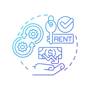 Lower initial costs blue gradient concept icon. Renting equipment. Contract manufacturing benefit. Round shape line illustration. Abstract idea. Graphic design. Easy to use in article vector