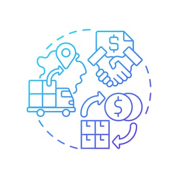 Direct materials blue gradient concept icon. Manufacturing costs. Sourcing, transportation in production. Round shape line illustration. Abstract idea. Graphic design. Easy to use in article vector