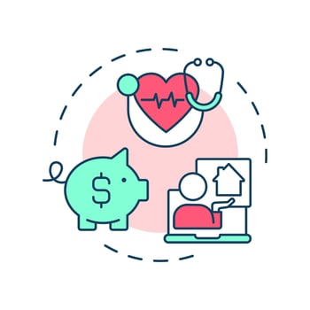Reduce health care costs multi color concept icon. Lower prices for medical service. Benefit of telehealth. Round shape line illustration. Abstract idea. Graphic design. Easy to use in booklet vector