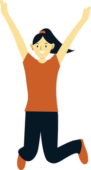 Young Girl Jumping in Cheerful Expression vector