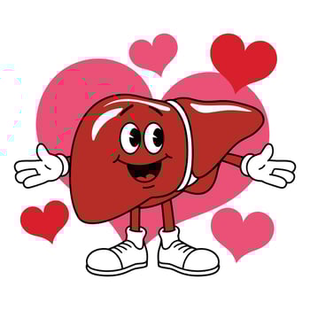 Cartoon Liver Character with Hearts vector