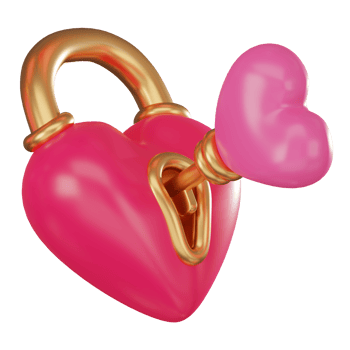 3D render, Locked hearts and Key, Valentine's Icon of love. Icon Illustration png