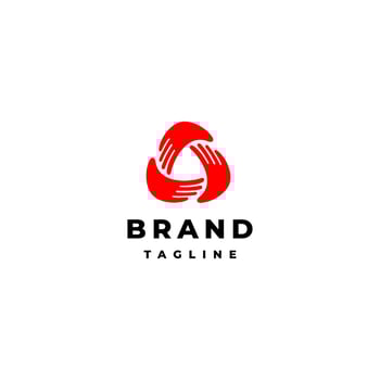 Triangle Hand Unity Icon Logo Design. Three Red Hands Forming Shield Triangle Logo Design. vector