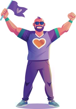 Golf fan holding out flag in hand, flat illustration vector