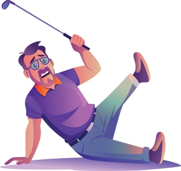 Man slipping with a golf club in hand, flat illustration vector