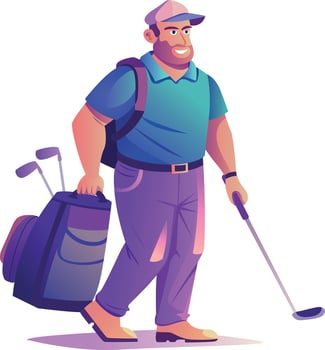 Tee player with a golfing kit, flat style illustration vector