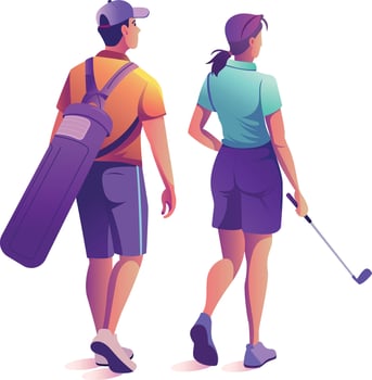 A flat style illustration of walking golfer couple vector